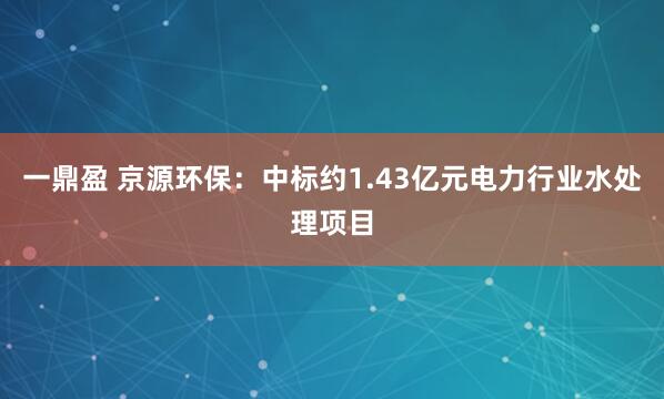 一鼎盈 京源环保：中标约1.43亿元电力行业水处理项目